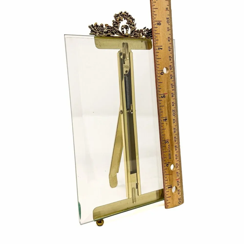 Vintage French Empire Style Beveled Glass Picture Frame Gilt Brass 5x7 Ornate